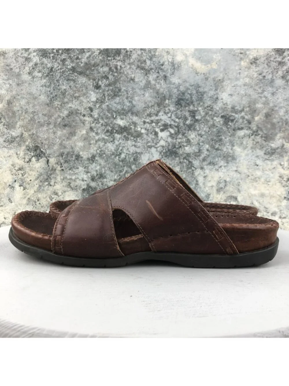 Ocean Pacific Men's 9 Karma Brown Leather Open Toe Boho Jesus Sandals BRAZIL